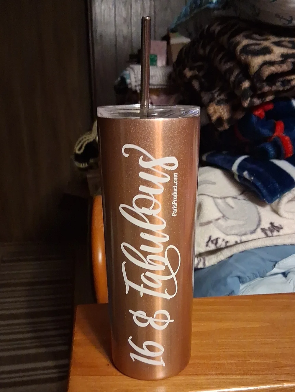 16 & Fabulous Rose Gold Stainless Tumbler with Straw